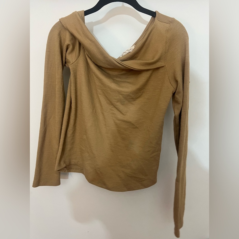 Tan Long Sleeve Top off the shoulder